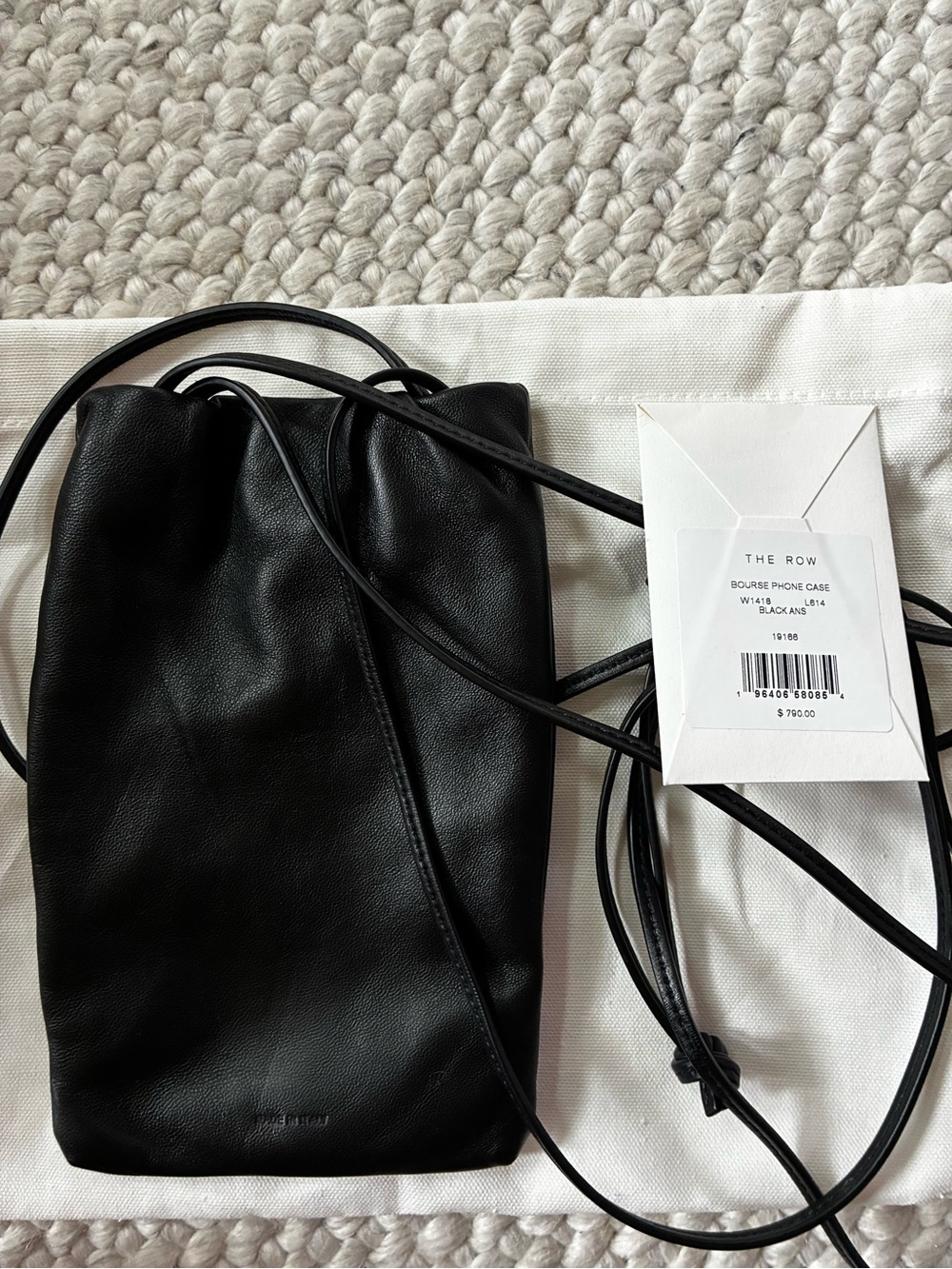 The Row Black Leather Crossbody Phone Pouch